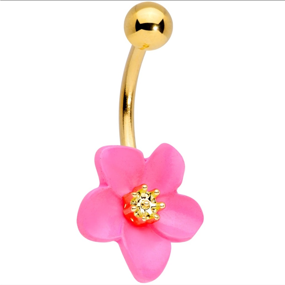 Pink flower belly ring